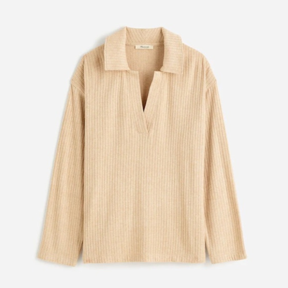 Madewell‎ Ribbed Collared Sweater Women’s 2X Beige Pullover Long Sleeve Knit Top